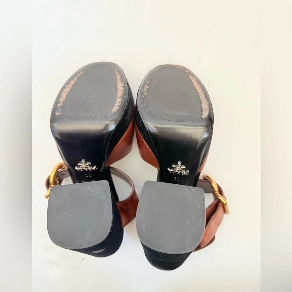 Prada Black/Brown Velvet & Leather Platform Block Heel Ankle Strap Sandals EU 39 - Picture 7 of 9